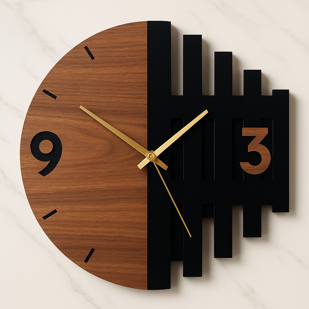ACRYLIC WALL CLOCK WITH WOODEN POLISH FINISH