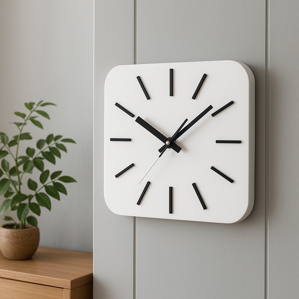 ACRYLIC WHITE & BLACK WALL CLOCK SQUARE SHAPE