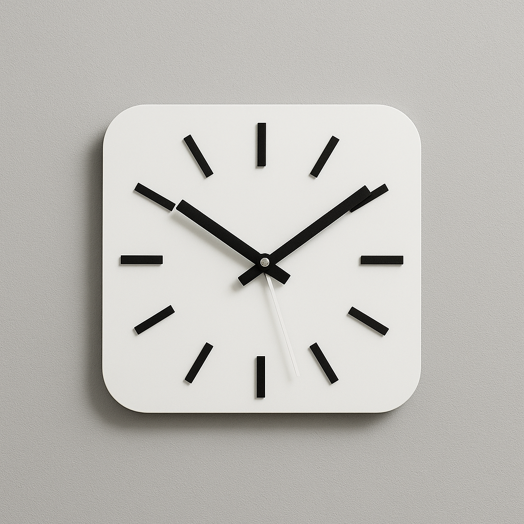 ACRYLIC WHITE & BLACK WALL CLOCK SQUARE SHAPE