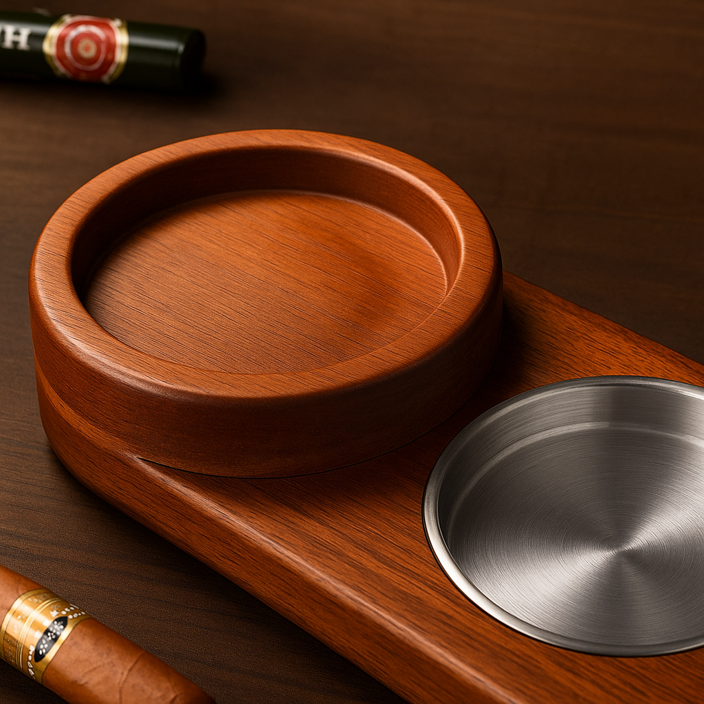 2 IN 1 WOODEN ASHTRAY - WHISKEY GLASS CUP TRAY AND CIGARETTE HOLDER FOR HOME AND OFFICE DECORATION