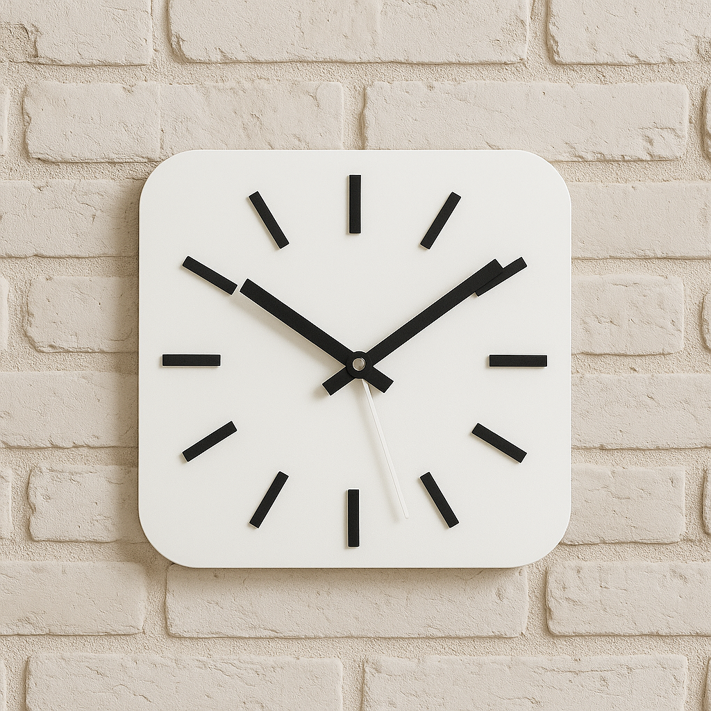 ACRYLIC WHITE & BLACK WALL CLOCK SQUARE SHAPE