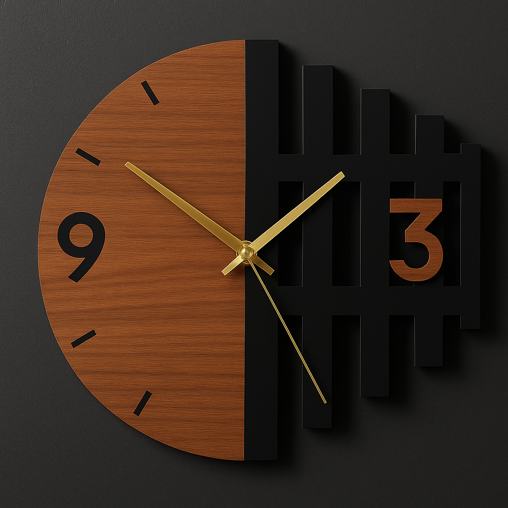 ACRYLIC WALL CLOCK WITH WOODEN POLISH FINISH