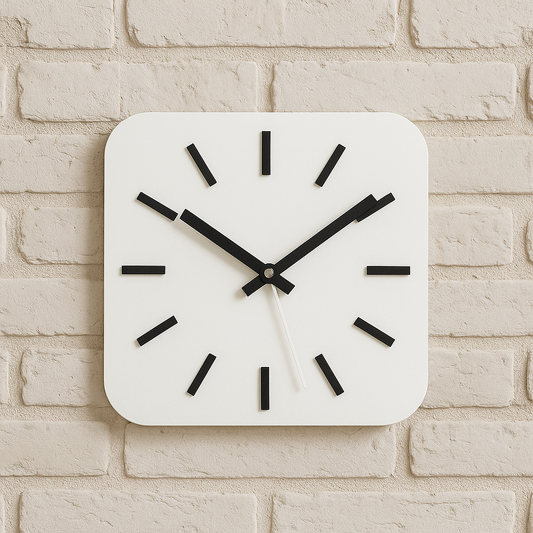 ACRYLIC WHITE & BLACK WALL CLOCK SQUARE SHAPE