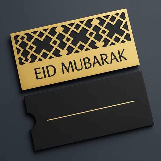 GOLDEN MIRROR ACRYLIC EIDI ENVELOPE WITH EID MUBARAK PHRASE